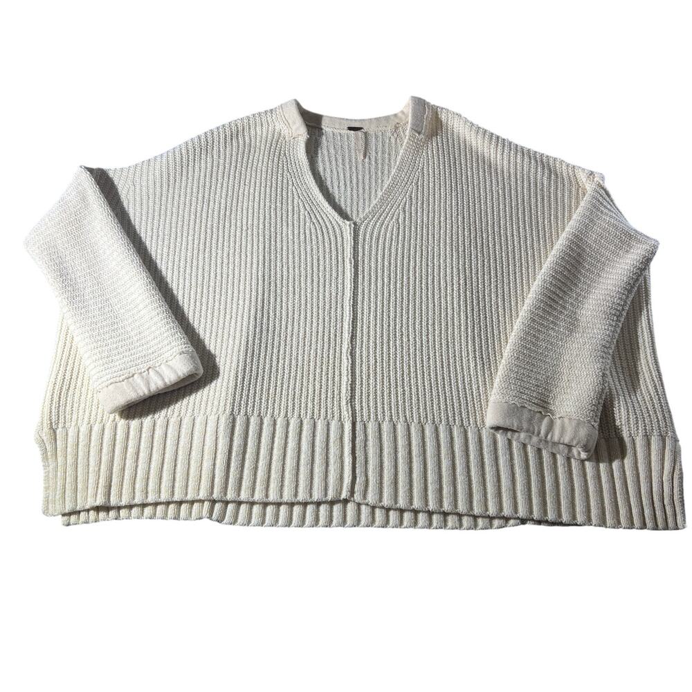 Free People Take Me Places Oversized V-Neck Sweater Ivory XS